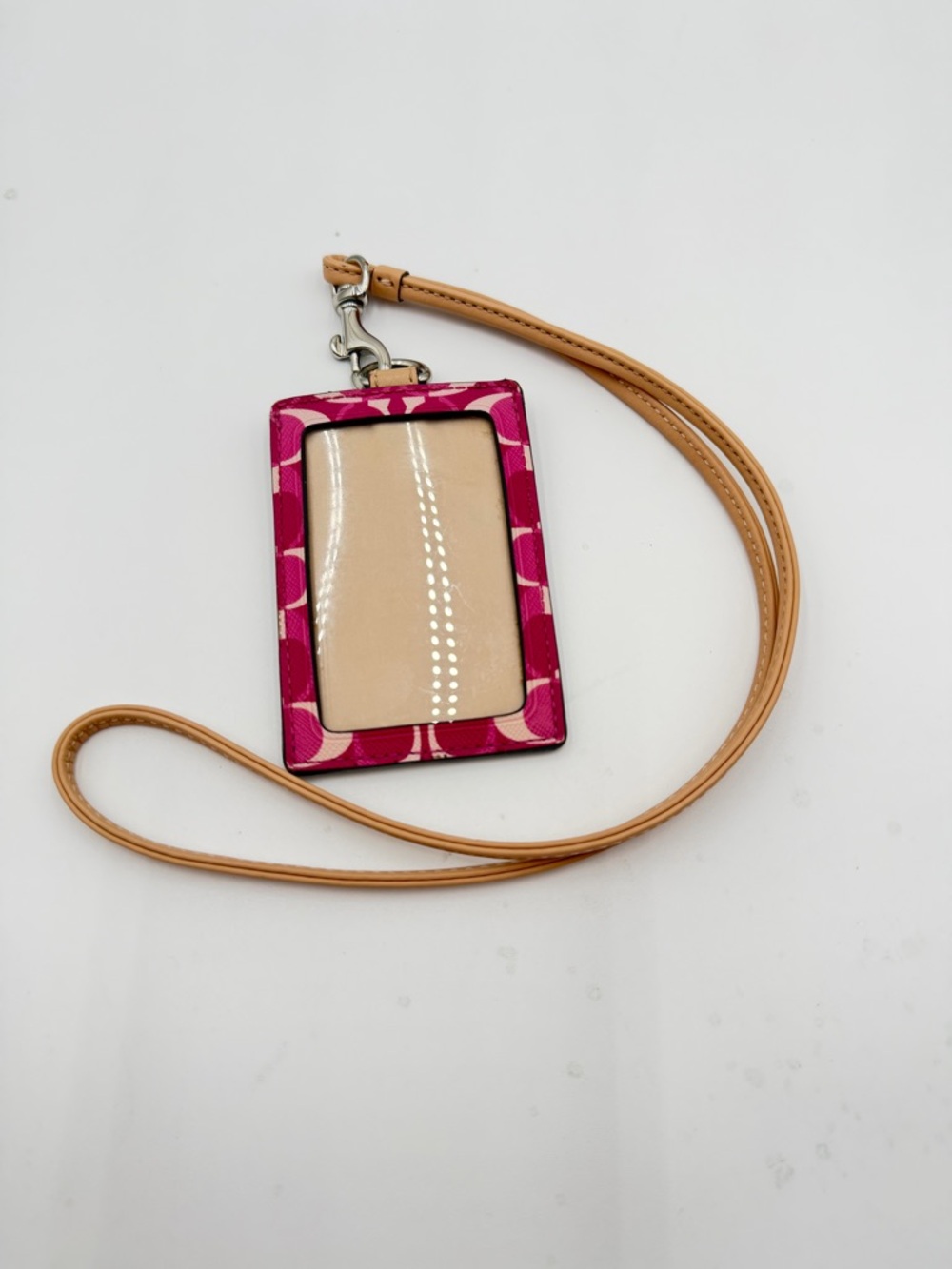 Coach Pink Signature ID Badge Holder Neck Lanyard Card Case - Picture 3 of 6
